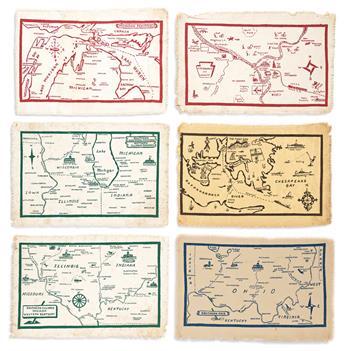 (PICTORIAL MAPS.) The Crawfords. Group of 24 hand-printed textile maps.